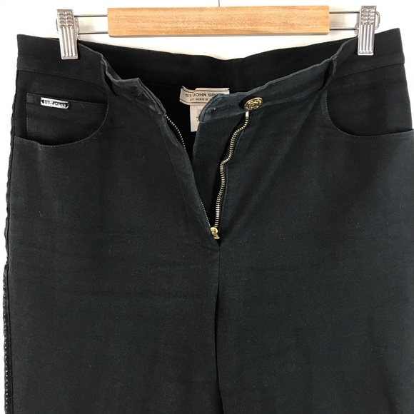 St. John Sport Black Pants With Sequin Tuxedo Stripe Size 10 - Picture 3 of 10